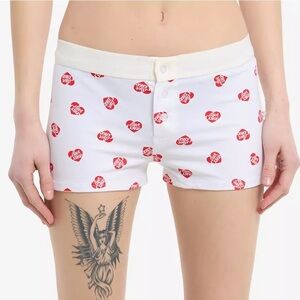 Hot Topic White Shorts with Red Heart Print